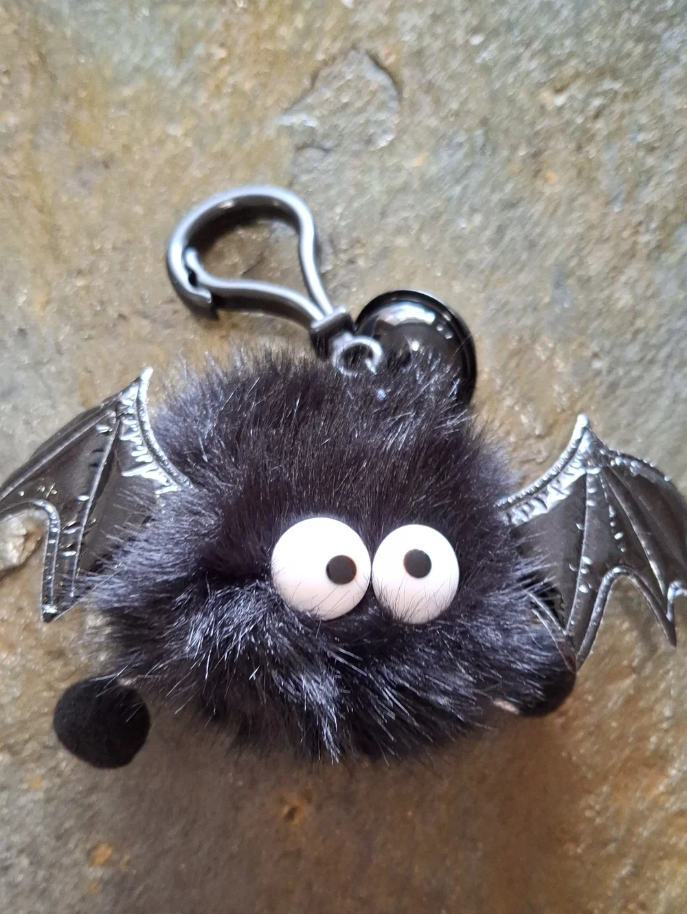 Black Fuzzy Bat Pom Keychain/Bag Accessory